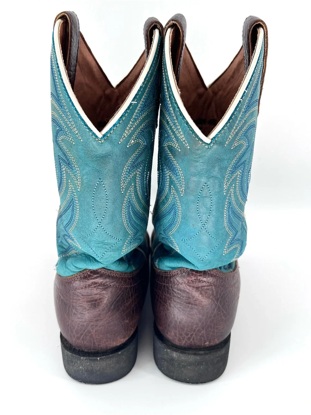 RANK 45 Boys' Connor Western Boots Sz 6 BROAD SQUARE TOE Blue Brown Cowboy Rodeo